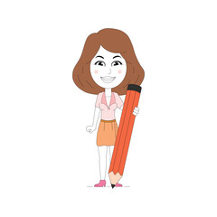 Corporate girl holding a big pencil. school girl character clip art vector isolated on white background. 