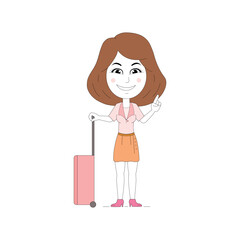 Travel illustration. a young beautiful girl with a suitcase isolated on white background. Clip art, print, design for travel agencies 