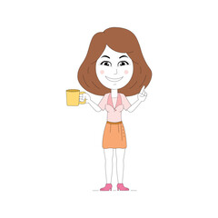 corporate Girl character holding a cup of coffee clip art vector isolated on white background. vector illustration