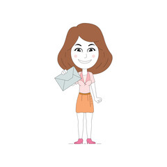 New message, inbox letter concept. girl character with letter clip art isolated on white background.