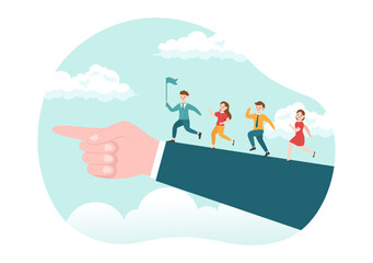 Business Leadership with Businessman Leader Helps the Team to Develop Themselves to Success in Flat Cartoon Hand Drawn Templates Illustration