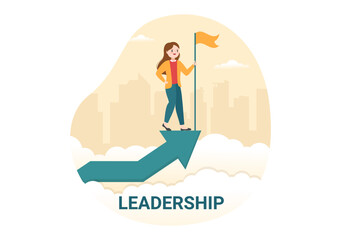 Business Leadership with Businessman Leader Helps the Team to Develop Themselves to Success in Flat Cartoon Hand Drawn Templates Illustration