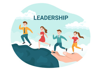 Business Leadership with Businessman Leader Helps the Team to Develop Themselves to Success in Flat Cartoon Hand Drawn Templates Illustration