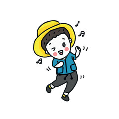 Fototapeta na wymiar happy cute kid boy dancing and singing