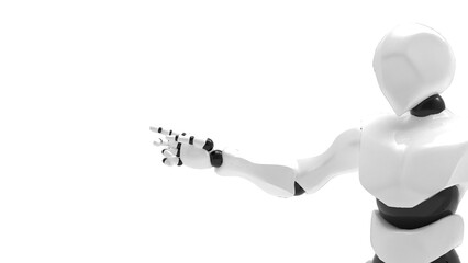 Detailed appearance of the white-black AI robot under white background. Concept 3D CG of automatic operation, optimization and block chain. PNG file format.