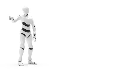 Detailed appearance of the white-black AI robot under white background. Concept 3D CG of automatic operation, optimization and block chain. PNG file format.