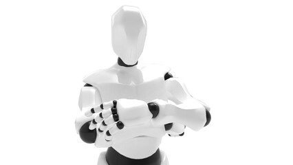 Detailed appearance of the white-black AI robot under white background. Concept 3D CG of automatic operation, optimization and block chain. PNG file format.