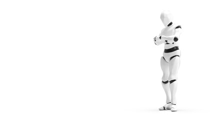 Detailed appearance of the white-black AI robot under white background. Concept 3D CG of automatic operation, optimization and block chain. PNG file format.