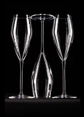 Champagne wine glass on black background