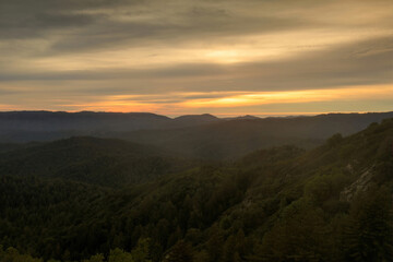 Sunset over Santa Cruz Mountains via Saratoga Gap Trail at Castle Rock State Park, Santa Clara and...