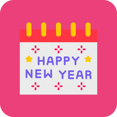Happy New Year Multicolor Round Corner Flat Icon