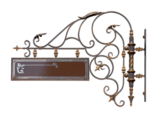 Decorative street name sign .