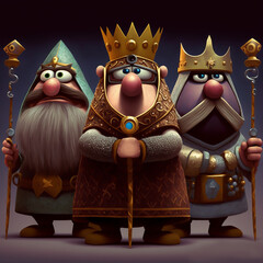 Los tres reyes magos en estilo caricatura - obrazy, fototapety, plakaty