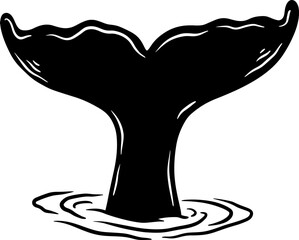 Illustration of tail of whale in water. Design element for poster, card, banner, emblem, sign. Vector illustration