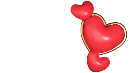 Top View Of Realistic Heart Shaped Balloons Element In Red And Golden Color. 3D Rendering.