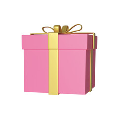 Pink And Golden Gift Box Icon In 3D Rndering.