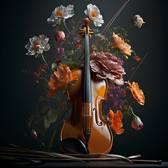 Flowers on a Violin AI Generated