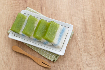 Kue Ketan Srikaya, Indonesian traditional snack, made from sticky rice, coconut milk, flour and pandan leaf

