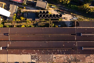  Aerial view of an old industrial area from Romania. Heavy machines and metallurgy factory.
