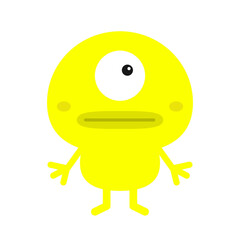 Monster head face silhouette. Happy Halloween. Yellow animal. Cute Funny Kawaii cartoon baby character. One eye. Sad face. Boo. Sticker print. Flat design. White background.