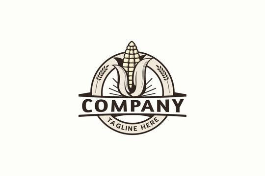 corn logo with circle emblem shape in vintage style for any business especially for farming, harvest, agriculture, etc.