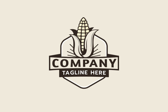 corn logo with hexagon emblem shape in vintage style for any business especially for farming, harvest, agriculture, etc.