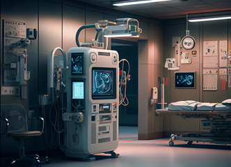 Futuristic hospital with new modern equipment, ai illustration