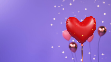 3D Render, Red heart shape balloons and space for your message. Love Concept. 