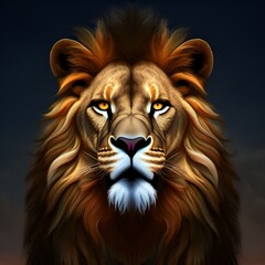 lion portrait, lion painting, digital illustration, Generative AI.