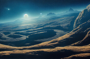 sunrise over the mountains alien planet digital art illustration