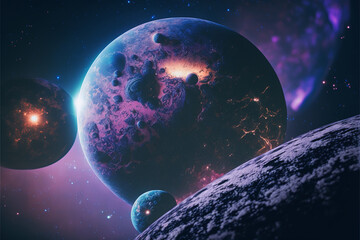 Obraz na płótnie Canvas space scene with planets and stars rendered in unreal engine unreal engine 5
