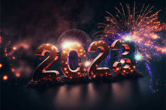 New year 2023 background with a fireworks 3D render