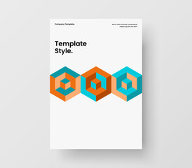 Bright catalog cover design vector concept. Clean mosaic shapes company brochure layout.