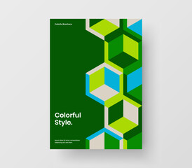 Fototapeta premium Multicolored mosaic tiles corporate brochure illustration. Minimalistic magazine cover vector design layout.