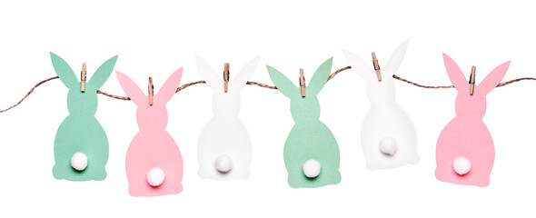 Easter diy paper rabbits garland on transparent background