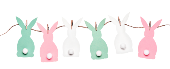 Easter diy paper rabbits garland on transparent background