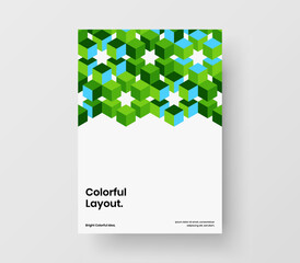 Bright catalog cover A4 vector design layout. Fresh geometric shapes corporate brochure illustration.