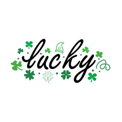 Lucky Clover Lettering . clover sign and symbol. four leaf clover icon. vector file