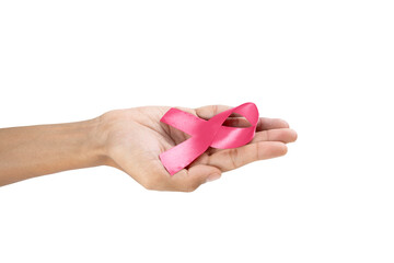 Human hand showing purple ribbons