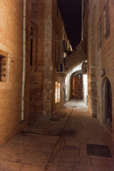 Fototapeta na wymiar Jerusalem Old Town Streets with Night Light. Israel. Night Sky