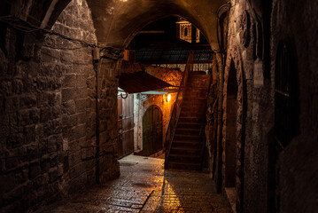 Fototapeta premium Jerusalem Old Town Streets with Night Light.