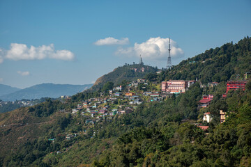 Naklejka premium Beautiful eastern Himalayan hill city Kurseong near Darjeeling, West Bengal India, View of Kurseong town.