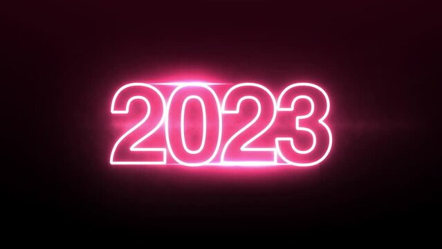 Happy New Year 2023  viva magenta neon. Glowing neon Congratulation Happy New Year 2023.