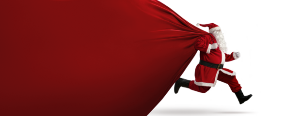 Santa Claus on the run to delivery christmas gifts with copy space