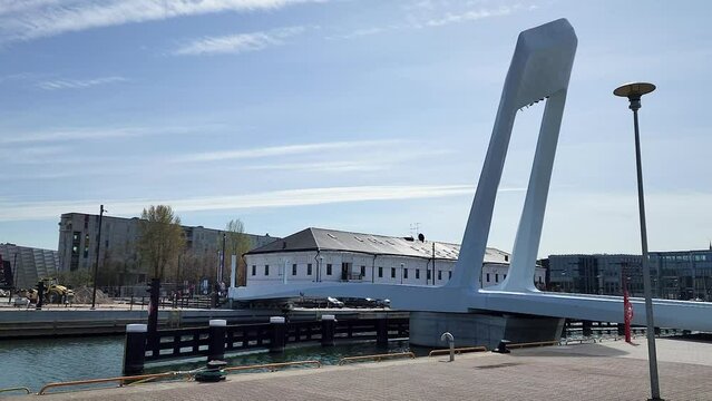 White bridge of an unusual design in the Baltic port (168)
