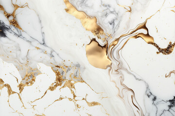 Luxury white and gold marble wallpaper. AI