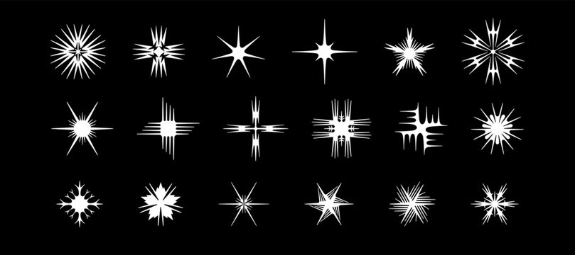 Set of Y2K stars and sparks. Futuristic design elements in a minimalist style. Trendy brutalism vector set