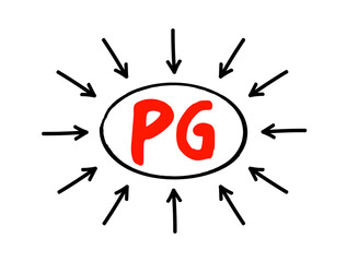 PG - Picogram acronym text with arrows, medical concept background