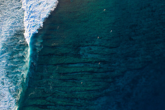 Aerial view of splashing sea waves