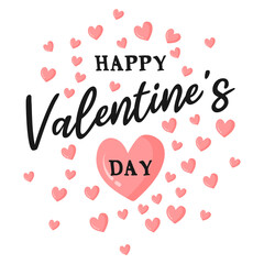 happy valentines day with pink hearts for cards, websites, greetings, posters	
